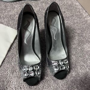Silver sequin and gem heels